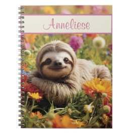 Personalisiert Happy Sloth in Blume Notizblock