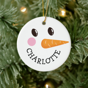 Personalisiert Happy Snowman Face Monogram Keramik Ornament