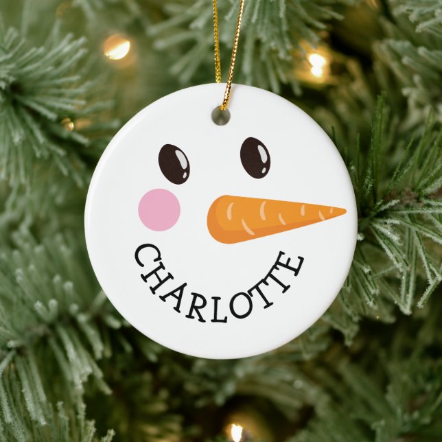Personalisiert Happy Snowman Face Monogram Keramik Ornament (Baum)