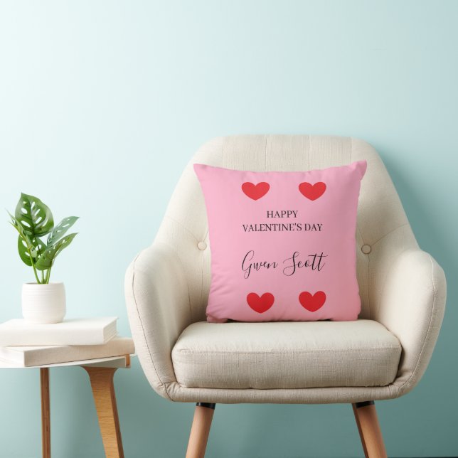 Personalisiert Happy Valentine's red heart pink Kissen (Stuhl )
