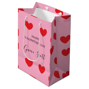 Personalisiert Happy Valentine's red heart pink Mittlere Geschenktüte