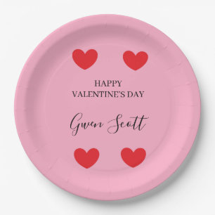 Personalisiert Happy Valentine's red heart pink Pappteller