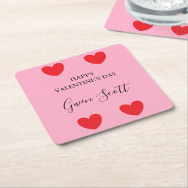 Personalisiert Happy Valentine's red heart pink Rechteckiger Pappuntersetzer