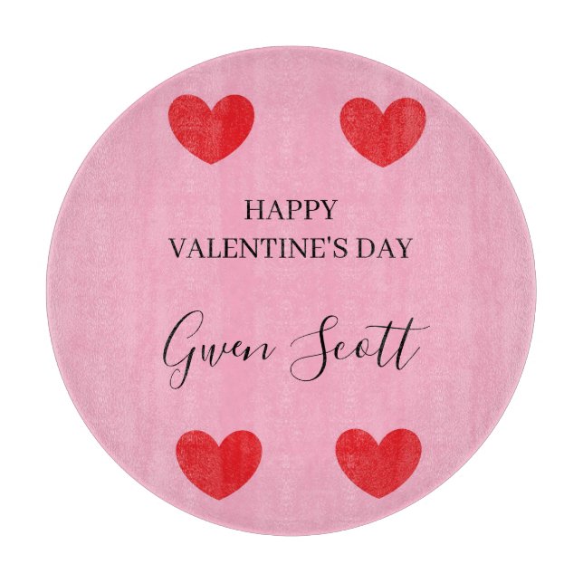 Personalisiert Happy Valentine's red heart pink Schneidebrett (Vorderseite)