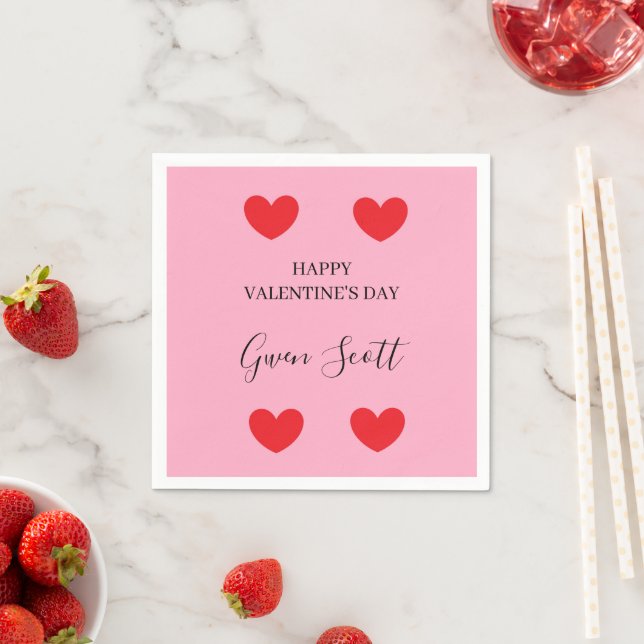 Personalisiert Happy Valentine's red heart pink Serviette (Beispiel)
