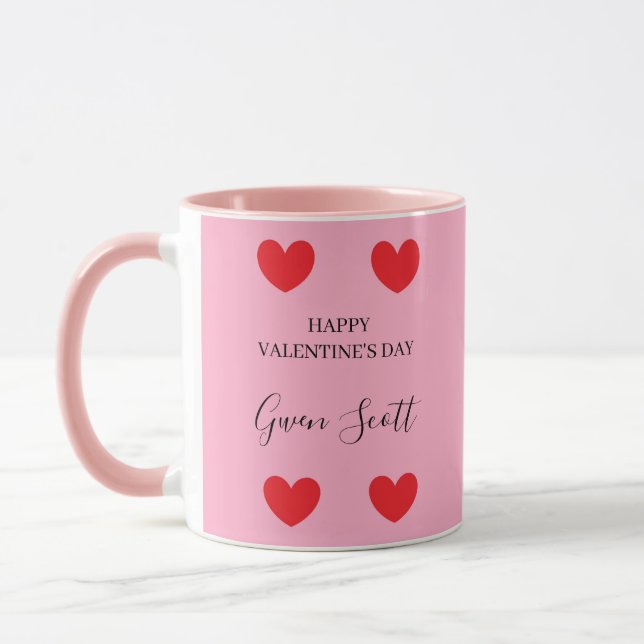 Personalisiert Happy Valentine's red heart pink Tasse (Links)