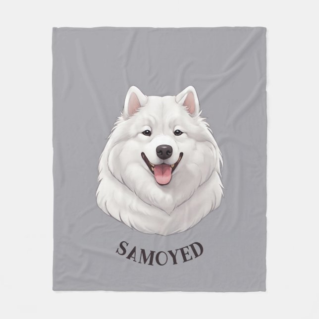 Personalisiert Happy White Samoyed Fleecedecke (Vorderseite)