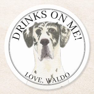Personalisiert Harlequin Great Dane Wedding Runder Pappuntersetzer