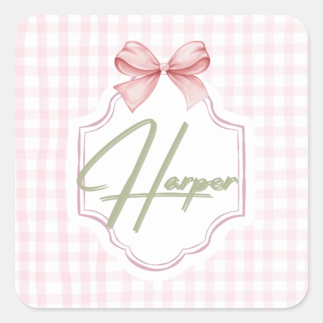 Personalisiert Harper Baby Girl Kinderzimmer Bow&G Quadratischer Aufkleber (Vorderseite)