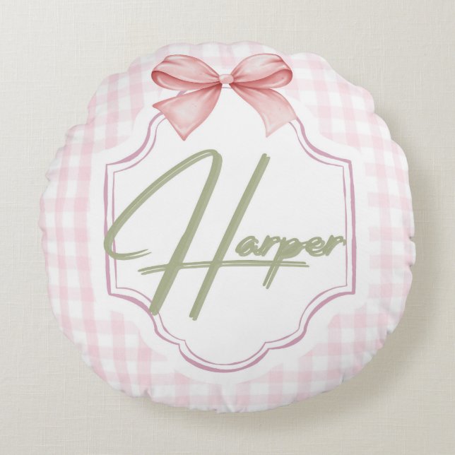 Personalisiert Harper Baby Girl Kinderzimmer Bow&G Rundes Kissen (Vorderseite)