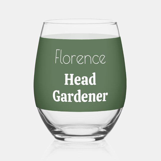 Personalisiert Head Gardener Sage Green Garden Lov Weinglas Ohne Stiel (Vorderseite)