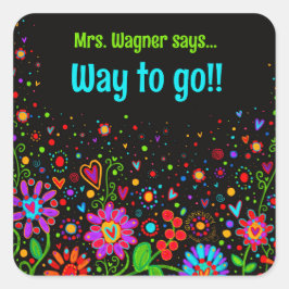 Personalisiert Heart Floral Motivierend Teacher Quadratischer Aufkleber