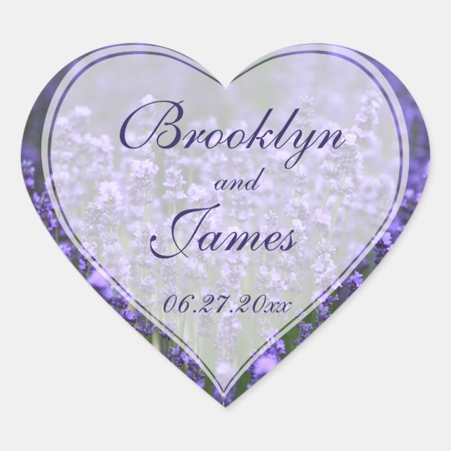 Personalisiert Heart Lavender Wedding Stickers (Vorderseite)