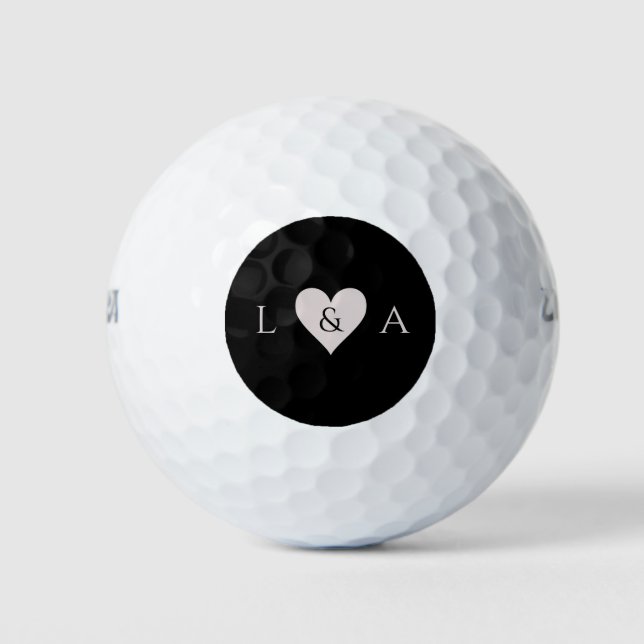 Personalisiert Heart Monogram Black Gray Golf Ball (Vorderseite)