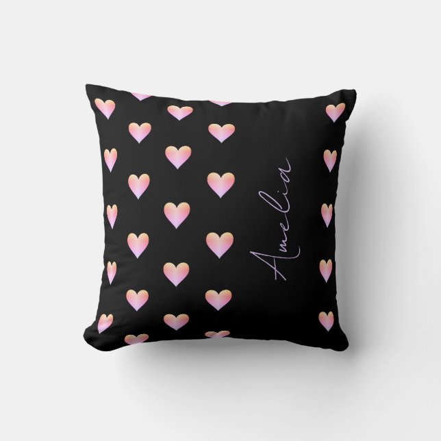 Personalisiert Hearts Black Pink Moderne Kissen (Vorderseite)