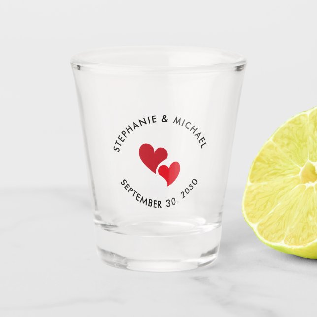 Personalisiert Hearts Wedding Schnapsglas (Vorderseite)