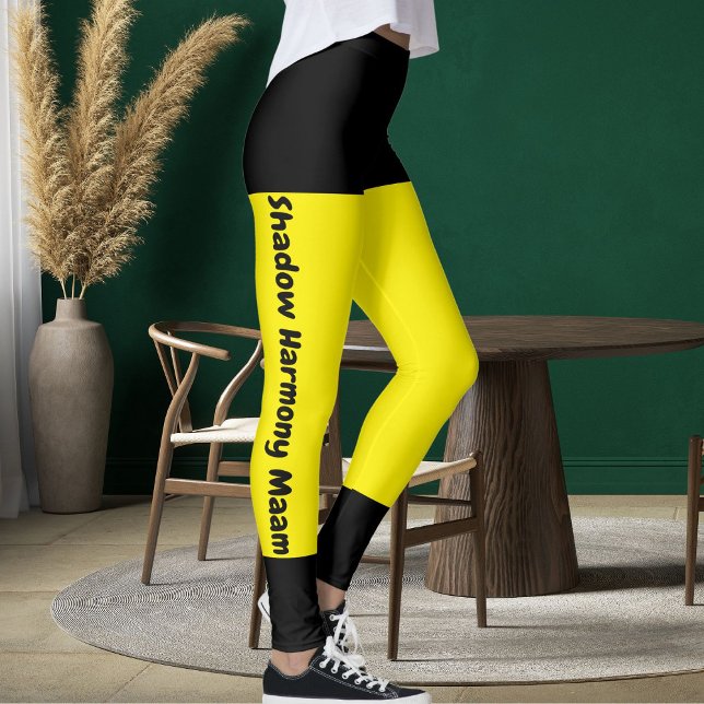 Personalisiert hellgelb Schwarz Stilvoller Name de Leggings (Von Creator hochgeladen)