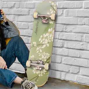 Personalisiert-hellgrün-weiße Blume Skateboard