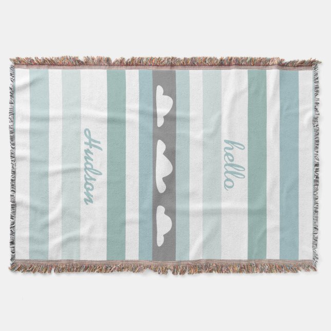 Personalisiert Hello Modern Aqua Striped Clouds Decke (Vorderseite)