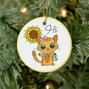 Personalisiert Hi und Hugs   Niedliche Katze mit S Keramik Ornament