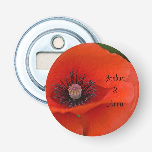 Personalisiert Hochzeitsmohn Flaschenöffner (Vorderseite)