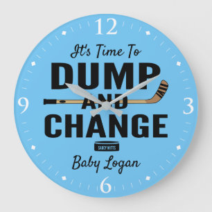 Personalisiert Hockey Baby Name Dump and Change Bl Große Wanduhr
