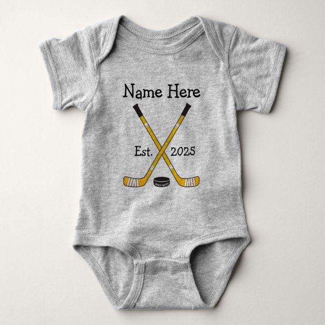 Personalisiert Hockey Baby Name Jahr Geboren Strampler (Vorderseite)