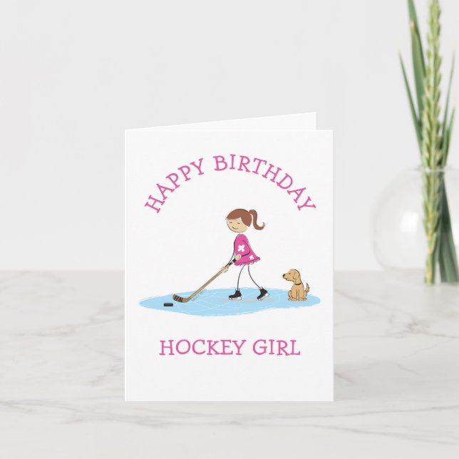 Personalisiert Hockey Girl Cartoon zum Geburtstag Karte (Vorderseite)