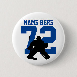 Personalisiert Hockey Goalie Name Number Blue Flar Button