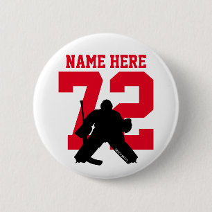 Personalisiert Hockey Goalie Name Number Red flare Button