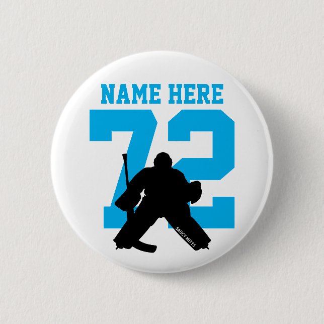 Personalisiert Hockey Goalie Name Number Turquoise Button (Vorderseite)