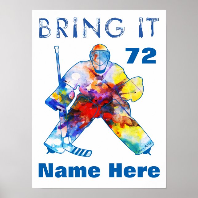 Personalisiert Hockey Goalie Name Number Watercolo Poster (Vorne)