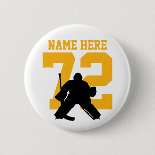 Personalisiert Hockey Goalie Name Nummer Gold Fack Button