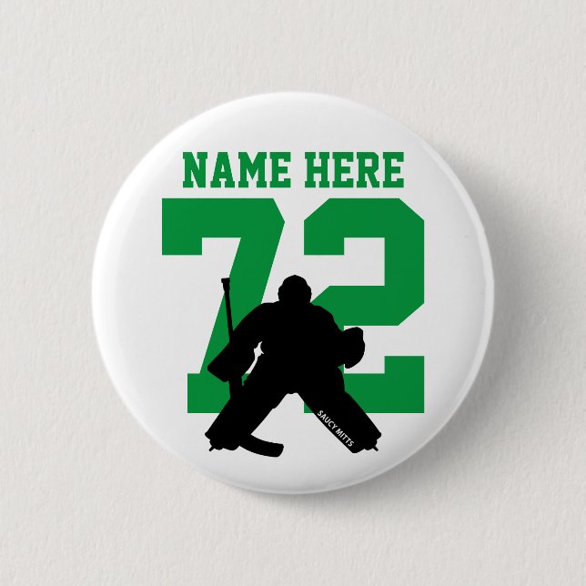 Personalisiert Hockey Goalie Name Nummer grün flac Button (Vorderseite)