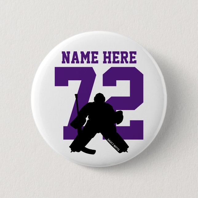 Personalisiert Hockey Goalie Name Nummer lila Button (Vorderseite)