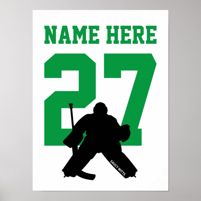 Personalisiert Hockey Goalie Player Number Green Poster (Vorne)