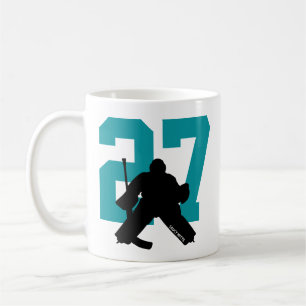 Personalisiert Hockey Goalie Player Nummer Aquamar Kaffeetasse