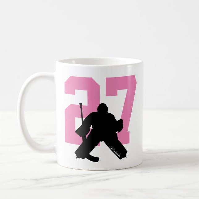 Personalisiert Hockey Goalie Player Nummer Rosa Kaffeetasse (Links)
