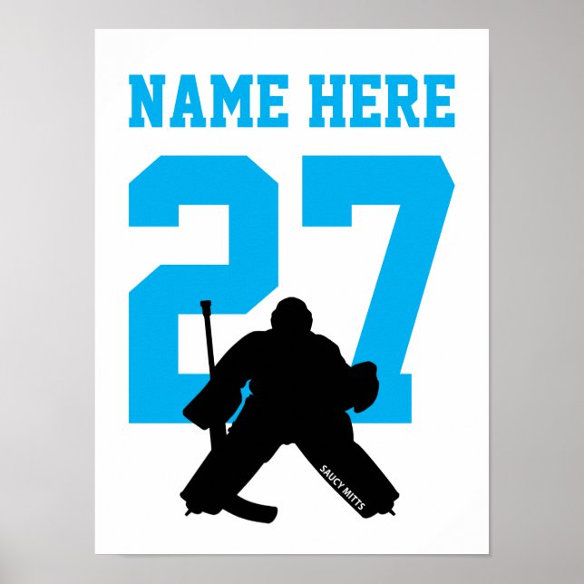 Personalisiert Hockey Goalie Player Nummer Türkis Poster (Vorne)