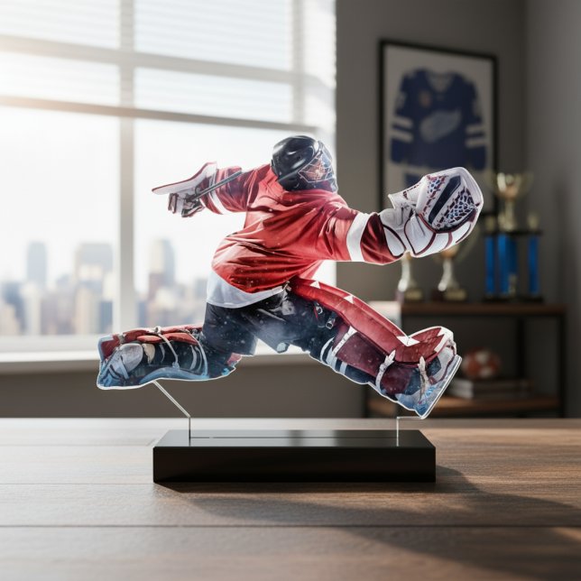 Personalisiert Hockey Player Acrylic Foto Statuett Freistehende Fotoskulptur (Personalized Hockey Player Acrylic Photo Statuette)