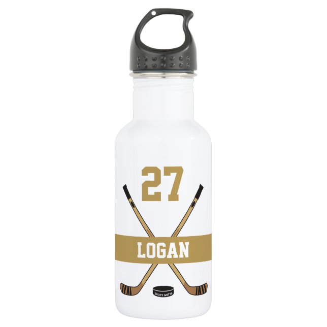 Personalisiert Hockey Player Name Number Golden Edelstahlflasche (Vorderseite)