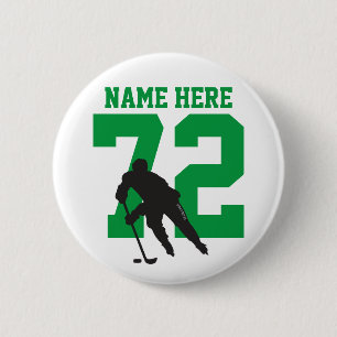 Personalisiert Hockey Player Name Nummer grün Flai Button