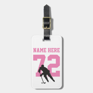Personalisiert Hockey Player Name Nummer Pink Girl Gepäckanhänger