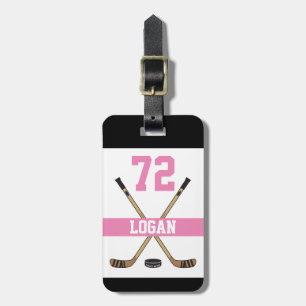 Personalisiert Hockey Player Name Nummer Pink Girl Gepäckanhänger