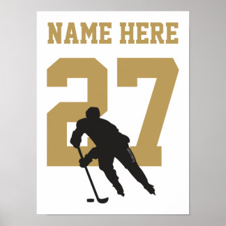 Personalisiert Hockey Player Number Black und Gold Poster