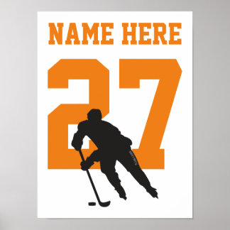 Personalisiert Hockey Player Number Orange Poster