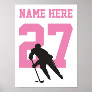 Personalisiert Hockey Player Number Pink Girls Poster