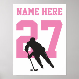 Personalisiert Hockey Player Number Pink Girls Poster