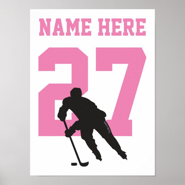 Personalisiert Hockey Player Number Pink Girls Poster (Vorne)