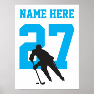 Personalisiert Hockey Player Number Türkise Blue Poster
